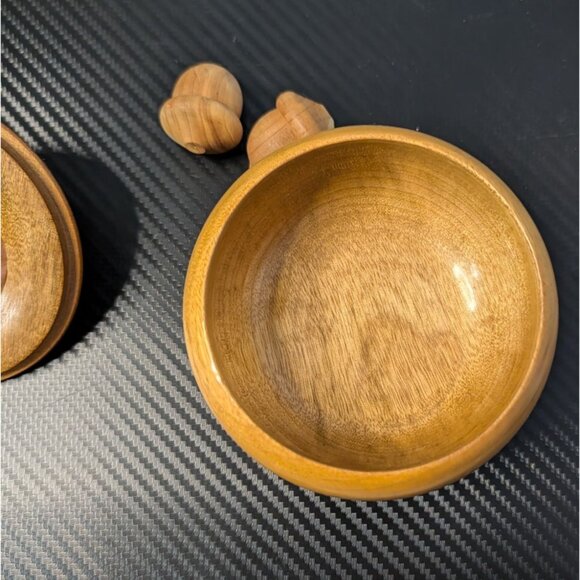 Vintage Myrtlewood Lidded Bowl With Acorn Set By Myrtle Craft Studio - Picture 11 of 11